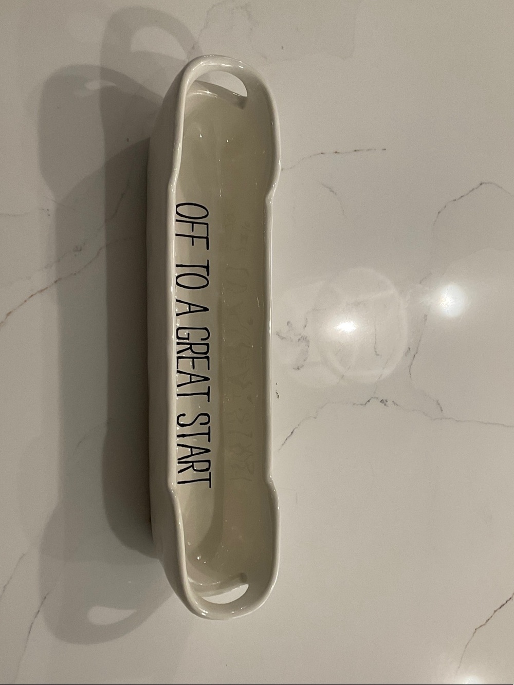Mud Pie White Ceramic Dish with Black Lettering